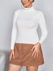 SHEIN Clasi Plus Solid Turtleneck Skinny Jumper - White - View 3
