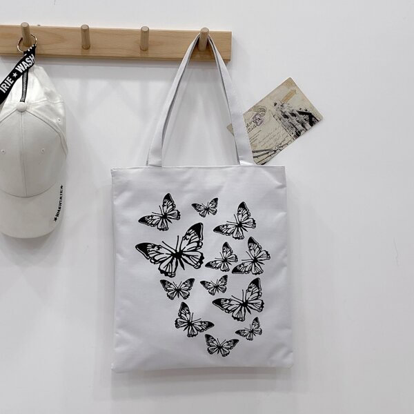 

Butterfly Graphic Shopper Bag, Black and white