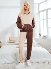 SHEIN de dos tonos de hombros caídos Sudadera & Pantalones deportivos - Multicolor - Ver 2