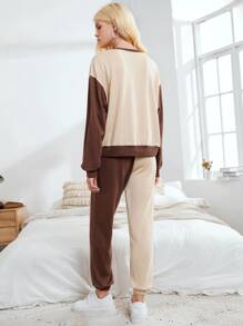 SHEIN de dos tonos de hombros caídos Sudadera & Pantalones deportivos - Multicolor - Ver 3