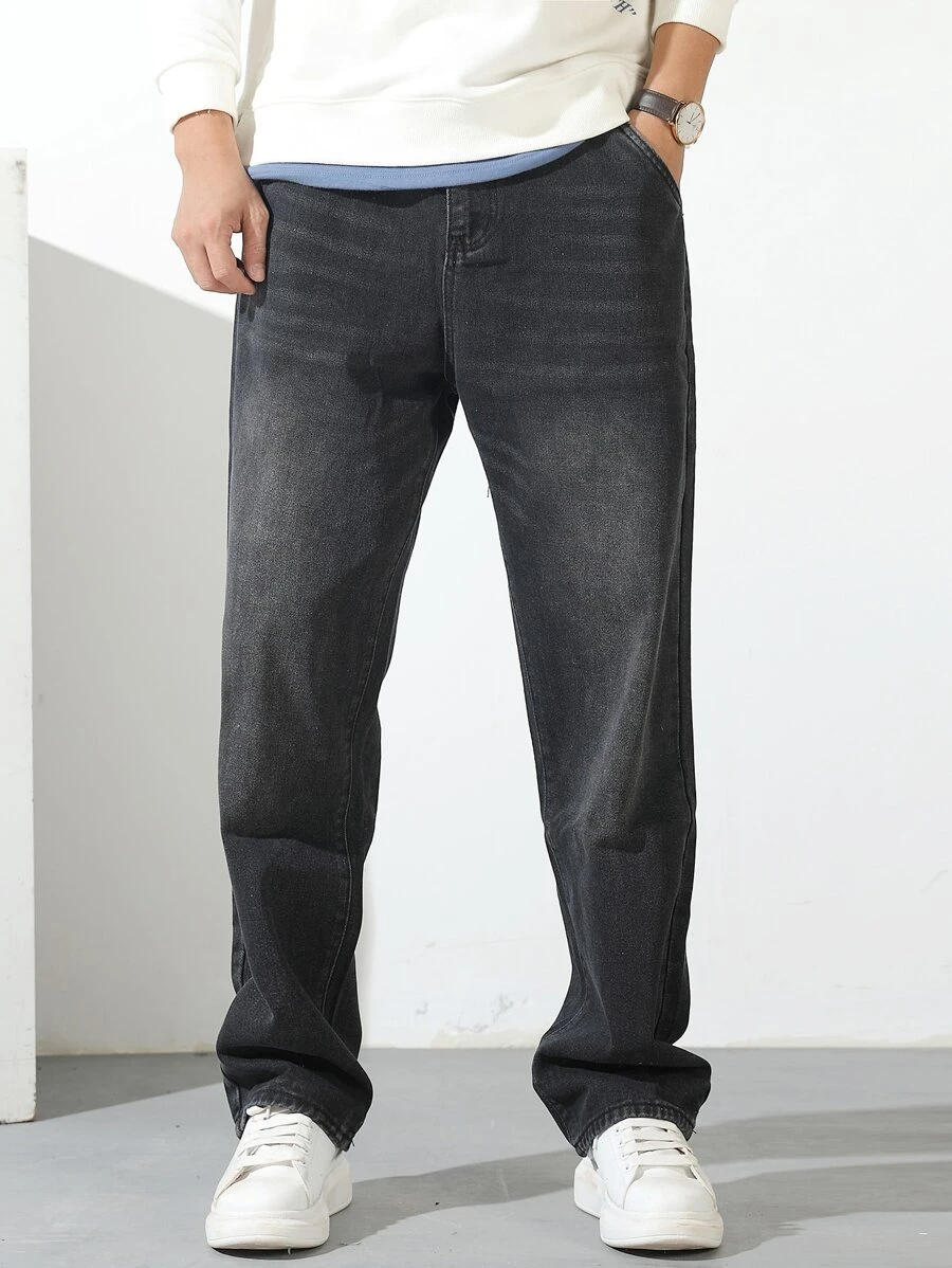 Quần Jeans Nam Túi Denim mùa giặt màu trơn - Màu xám đen - Xem 1