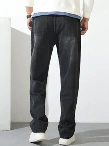 Quần Jeans Nam Túi Denim mùa giặt màu trơn - Màu xám đen - Xem 2