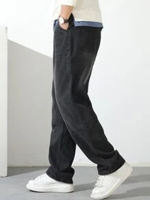 Quần Jeans Nam Túi Denim mùa giặt màu trơn - Màu xám đen - Xem 3