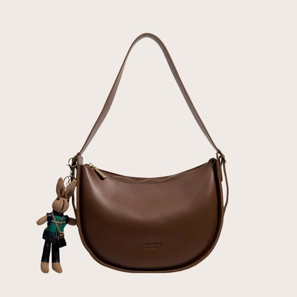 

Letter Graphic Saddle Bag With Bag Charm, Coffee brown