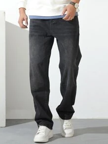 Quần Jeans Nam Túi Denim mùa giặt màu trơn - Màu xám đen - Xem 5