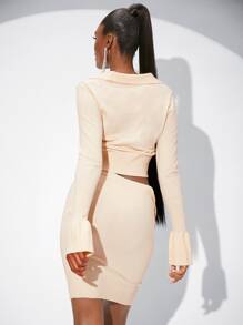 SHEINNeu Áo len nữ kết hợp màu trơn Gợi cảm - Màu be - Xem 2