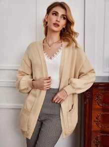 SHEIN Cárdigan con parte delantera abierta con bolsillo - Albaricoque - Ver 1