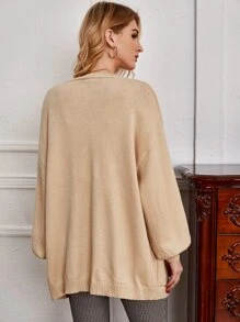 SHEIN Cárdigan con parte delantera abierta con bolsillo - Albaricoque - Ver 2