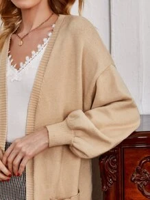 SHEIN Cárdigan con parte delantera abierta con bolsillo - Albaricoque - Ver 4