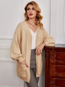 SHEIN Cárdigan con parte delantera abierta con bolsillo - Albaricoque - Ver 5