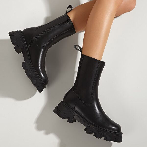 

Minimalist Side Zipper Chunky Boots, Black