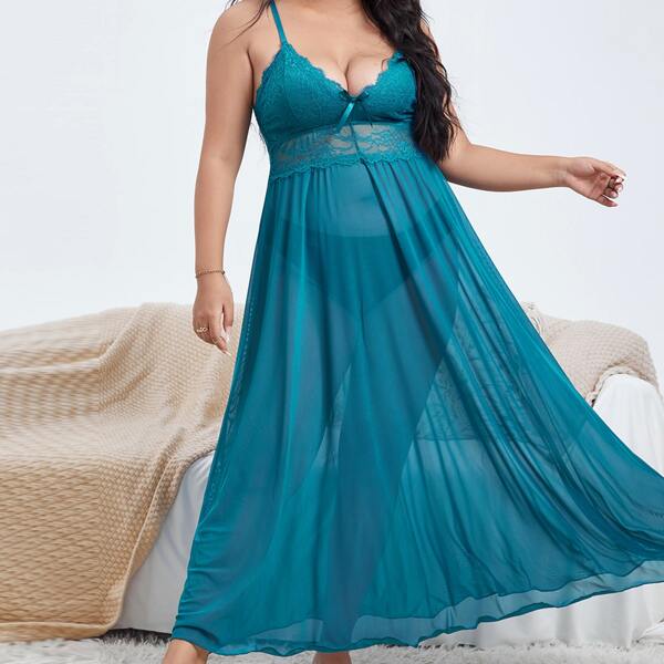 

Plus Mesh Slips With Thong, Blue
