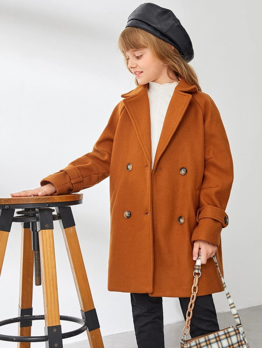 SHEIN Niñas Abrigo de manga raglán con botones