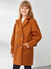 SHEIN Niñas Abrigo de manga raglán con botones