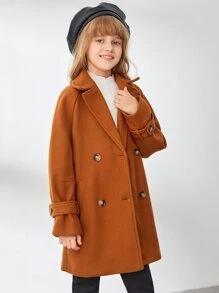 SHEIN Niñas Abrigo de manga raglán con botones