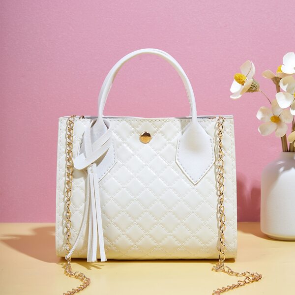 

Tassel Decor Chain Satchel Bag, Beige