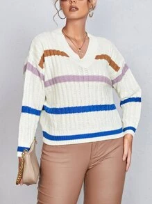 Calvaya Áo len Plus Size Sọc Giải trí - Nhiều màu - Xem 1