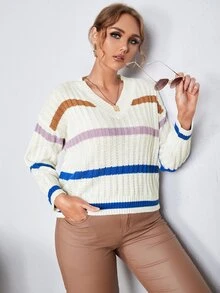 Calvaya Áo len Plus Size Sọc Giải trí - Nhiều màu - Xem 3