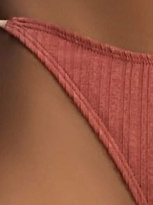 SHEIN Swim Conjunto de bikini sólido de verano con sujetador triangular de hombros cruzados y Bottom de lazos de 2 piezas - Rosa Oxidada - Ver 4