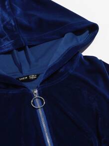 Muchica O-ring Zip Up Velvet Hoodie & Joggers Set - Navy Blue - View 4