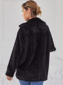 SHEIN Áo khoác nữ Túi Nút phía trước màu trơn Giải trí - màu đen - Xem 2