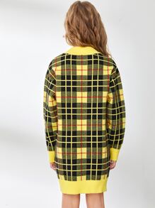 SHEIN Girls Plaid Drop Shoulder Sweater Dress