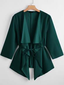 SHEIN Clasi Plus Waterfall Collar Belted Coat - Dark Green - View 1
