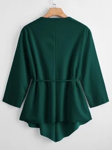 SHEIN Clasi Plus Waterfall Collar Belted Coat - Dark Green - View 2