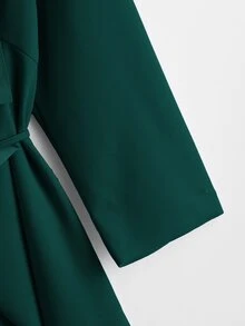 SHEIN Clasi Plus Waterfall Collar Belted Coat - Dark Green - View 3