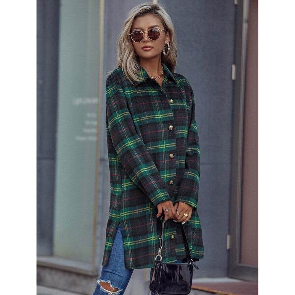 

Tartan Split Hem Overcoat, Multicolor