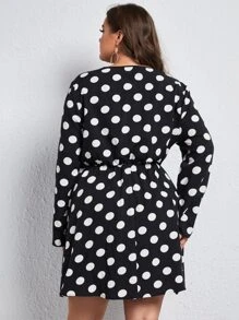 SHEIN Plus Polka Dot Dress - Black and White - View 2