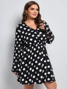 SHEIN Plus Polka Dot Dress - Black and White - View 4