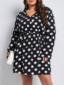 SHEIN Plus Polka Dot Dress - Black and White - View 5