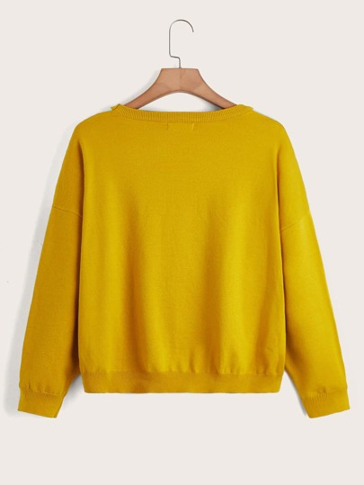 Plus Color Block Floral Pattern Sweater