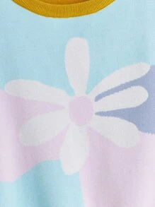 SHEIN EZwear Áo len Plus Size Khối Màu Hoa Giải trí - Nhiều màu - Xem 3