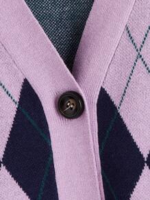 SHEIN Qutie Plus Argyle Pattern Drop Shoulder Cardigan - Multicolor - View 3