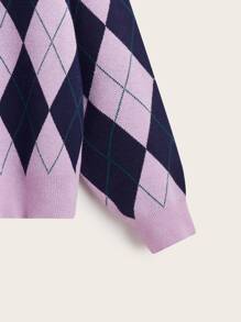 SHEIN Qutie Plus Argyle Pattern Drop Shoulder Cardigan - Multicolor - View 4