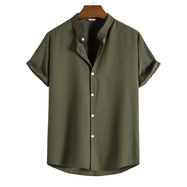 

Men Solid Button Through Shirt, Army green