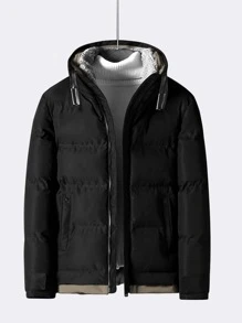 Manfinity Men 1pc Slant Pocket Zip Up Padded Coat - Black - View 1