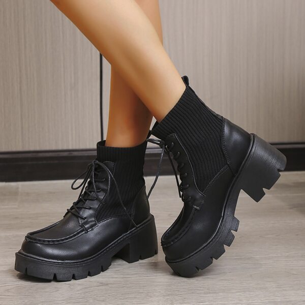 

Lace-up Front Platform Combat Boots, Black