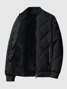 Manfinity Men Baseball Collar Quilted Padded Coat - Black - View 1