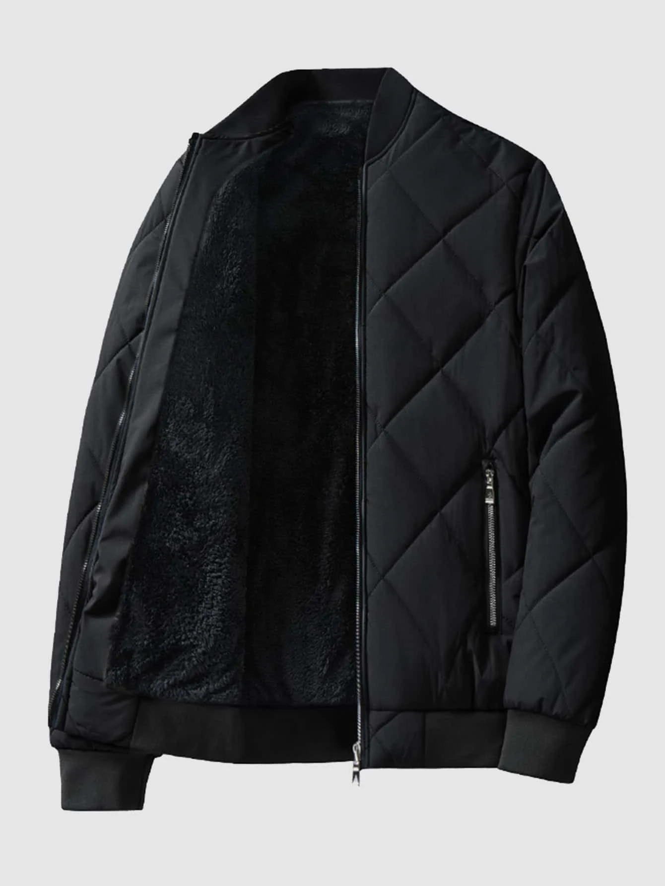 Manfinity Men Baseball Collar Quilted Padded Coat - Black - View 1