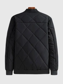 Manfinity Men Baseball Collar Quilted Padded Coat - Black - View 2