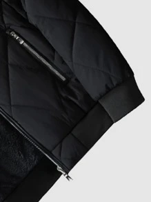 Manfinity Men Baseball Collar Quilted Padded Coat - Black - View 5