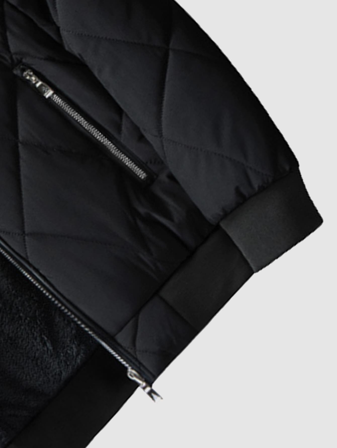 Manfinity Men Baseball Collar Quilted Padded Coat - Black - View 5