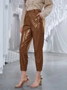 SHEIN Pantalones rectos PU - Marrón - Ver 2