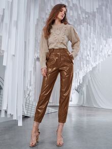 SHEIN Pantalones rectos PU - Marrón - Ver 3