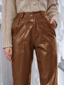 SHEIN Pantalones rectos PU - Marrón - Ver 4