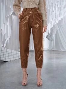 SHEIN Pantalones rectos PU - Marrón - Ver 5