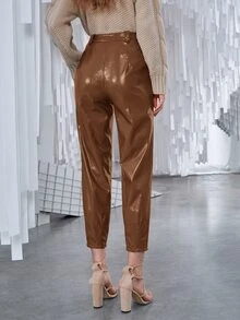 SHEIN Pantalones rectos PU - Marrón - Ver 6
